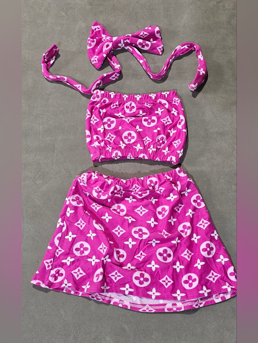 Kids Girl Pink 3-Piece Set - Tube & Skirt With Hairband - Size 12M - 24M